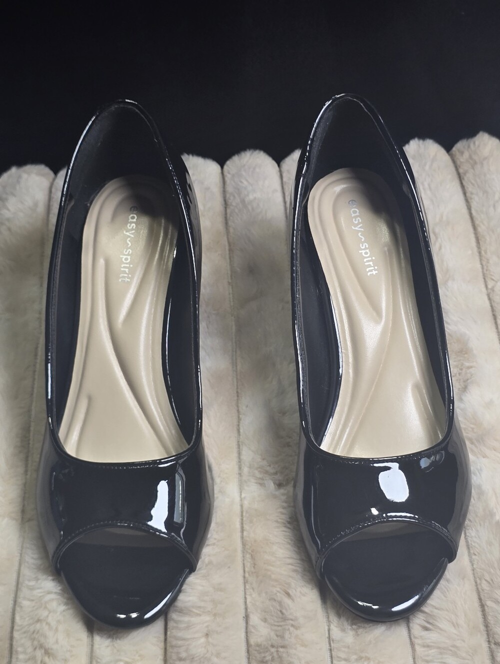 Easy Spirit Black Patent Peep Toe Wedge Heels Pumps Size 8